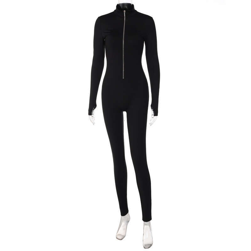 European and American spring solid color long sleeved zipper waist slimming sports yoga jumpsuit women's 2025 new style temperament chic elegant 