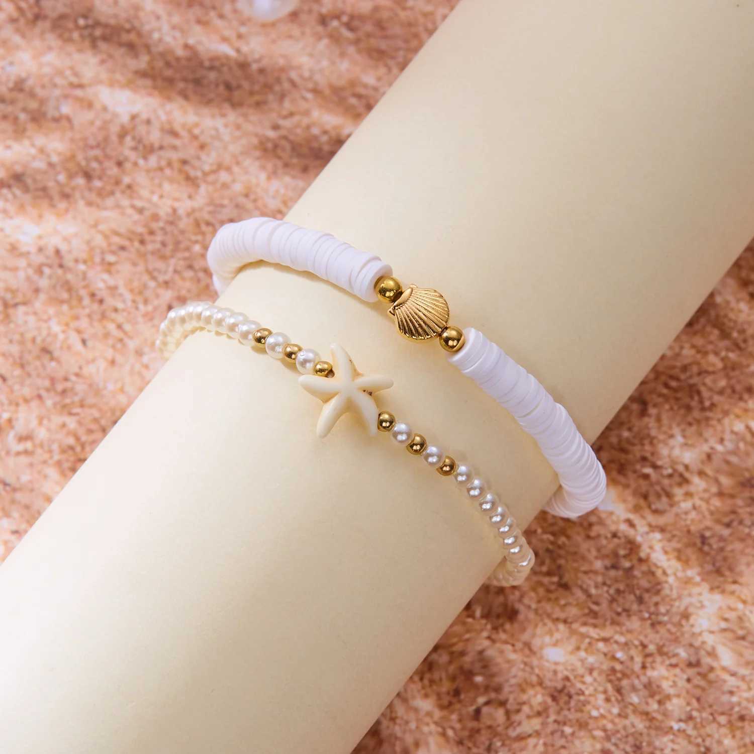 Multilayer Starfish Shell Polymer Clay Anklets for Women Handmade Rice Beads Bracelet on the Leg Summer Barefoot Beach Jewelry W250604