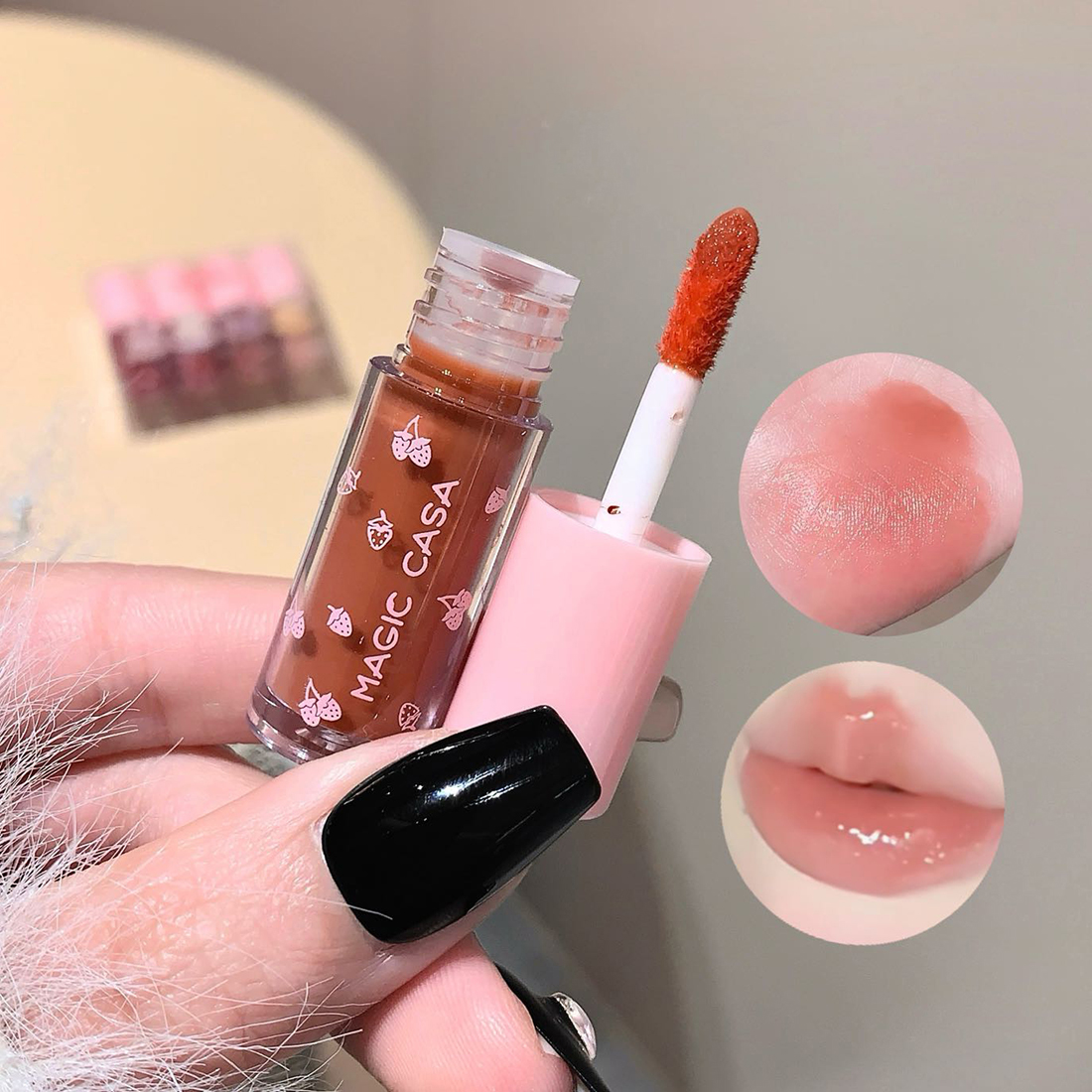 4pcs 1box Mini Rabbit Lip Glaze Set Glossy Moisture Lip Gloss Easy Colour Mirror Lipstick Women's Lip Makeup Set Student Lip Gloss Gift Set DH100