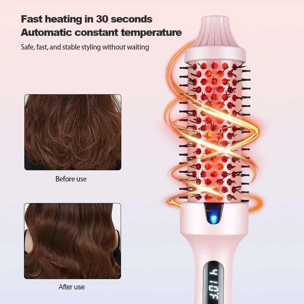 Negative Ion 1.5 Inch Thermal Heat Heated Round Brush Straightener Hair Dryer Hot Comb Infrared Curling Iron