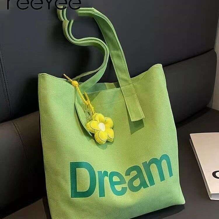 Korean Lazy Large Capacity Shoulder for Women 2024 New Literary Girl Fresh Canvas Simple Tote Bag