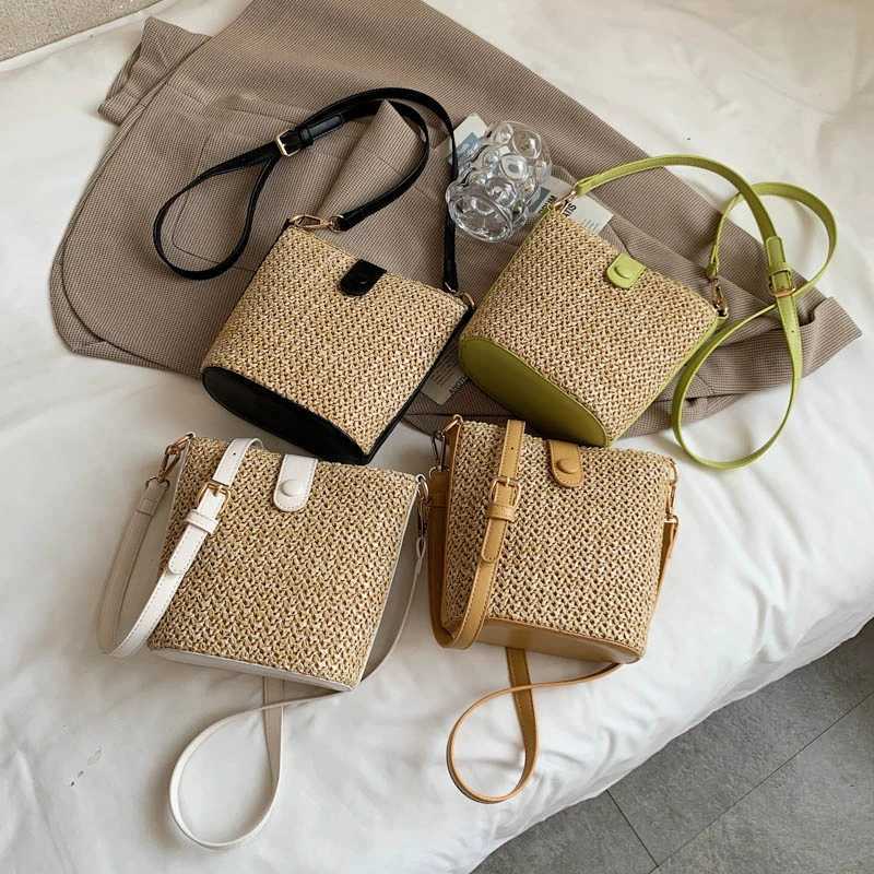 LEFTSIDE Weave Mini Straw Bucket Shoulder Bags for Women 2025 Summer Ladies New Crossbody Bag Females Beach Bags Lady Handbags XJ250604