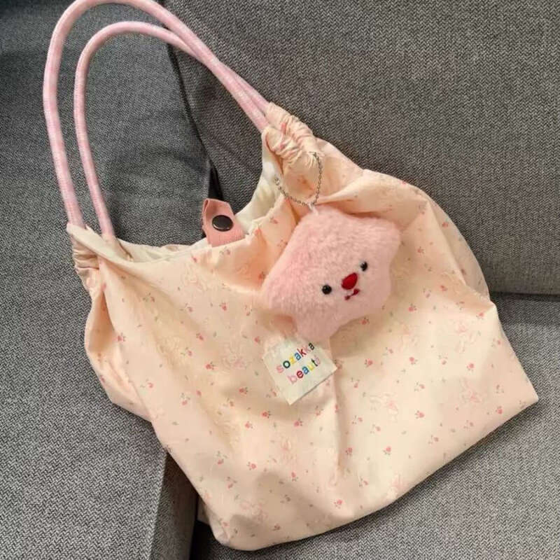 New Cute Floral Single Shoulder Canvas for Students, Women's Large Capacity Tote Bag, Commuter Bag