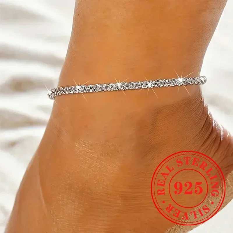 Huitan Exquisite 925 Sterling Silver Anklet Luminous Stylish Female Show Off Legs Jewelry Accessory Summer Beach Party Jewelry W250604