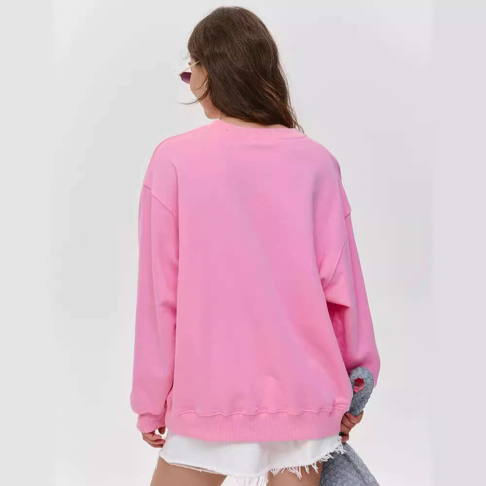 American West Coast Letter Print Crewneck Pullover Sweatshirt Trendy Dopamine Color Gradient Draped Long Sleeve Top For Women B5