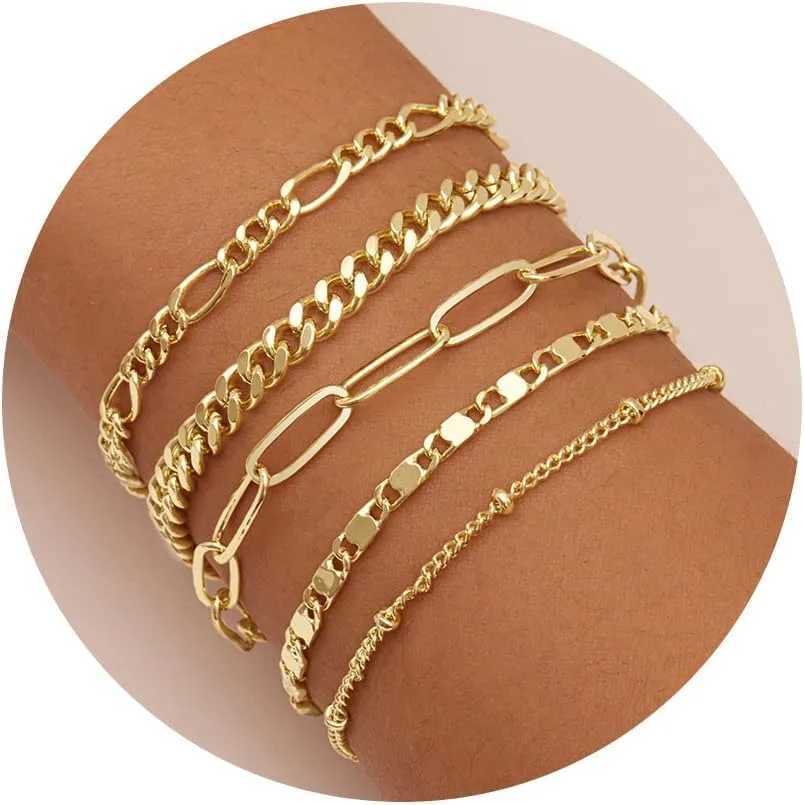 New Arrival Gold Bracelets Set for Women14K Gold Plated Dainty Gold Link Chain Bracelets Trendy Stackable Gold Cuff Bracelets Jewelry Gifts V250605