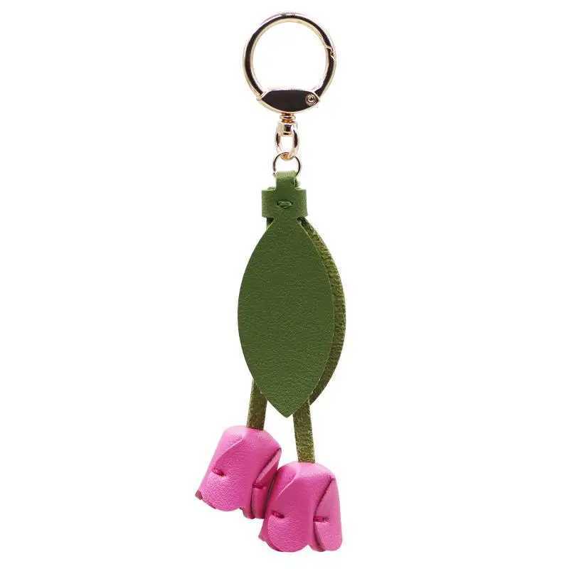 Kawaii Tulip Keychain Cute Bag Charm Anti-Lost Key Holder Leather Pendant for Women Girls CC88 W250604