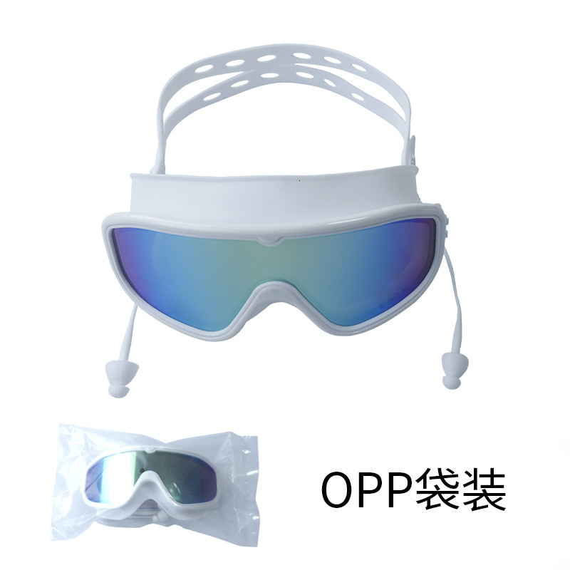 Large Frame Swim HD Waterproof Anti-Fog Unisex Swimming Glasses with Integrated Earplugs Silicone Colorful Diving Goggles