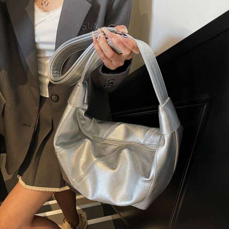 Daily Creative Versatile PU Vintage Large Capacity Solid Color Soft Women's Armpit Crossbody Shoulder Bag