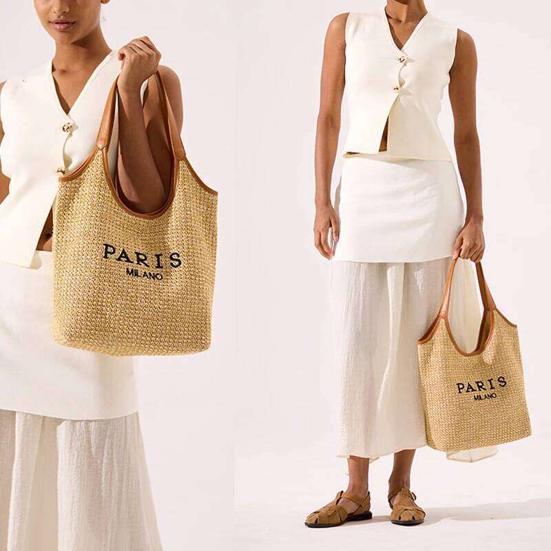 Fashion Letters Pp Straw Women Shoulder Bags Casaul Hobos Woven Handbags Summer Beach Large Capacity Tote Bag Big Shopper Purses