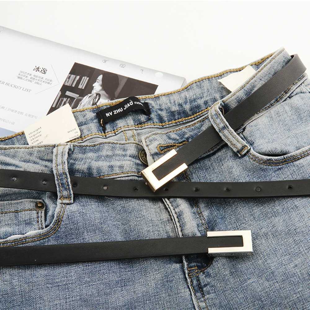 Women Thin Belt Black Gold Silver Metal Buckle Ladies Trouser Dress Decoration Waistband Vintage Casual PU Leather Waist Belt W250604