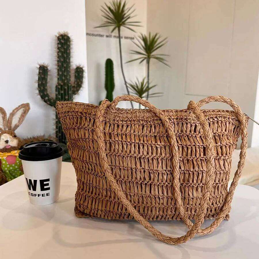 Round Straw Beach Vintage Handmade Woven Tote Shoulder Raffia Rattan Bag Bohemian Summer Vacation Casual Crochet Travel