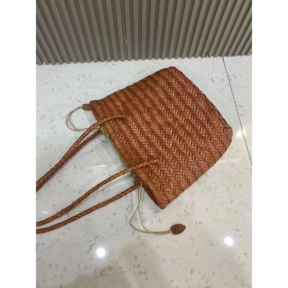 Woven Bag Leather Spring Summer New Top Layer Cowhide Handwoven Tote Large Capacity Women S Shoulder Beach Bag Soft Woven Tote
