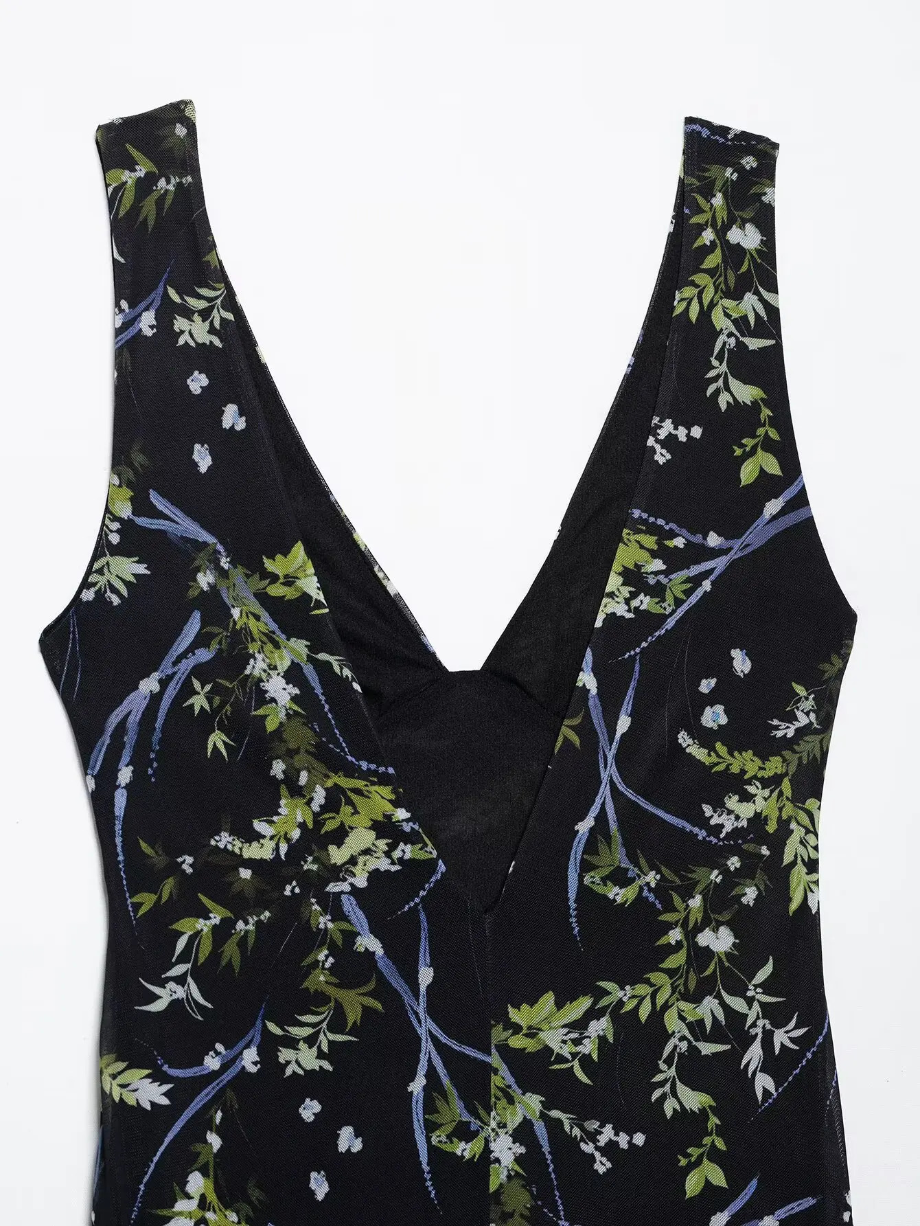 Zevity Women Bohemian Style Deep V Neck Flower Print Casual Slim Mesh Long Dress Female Chic Backless Dresses DS9221 250604