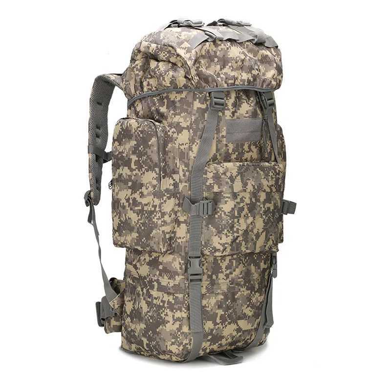 Spot Mountaineering Outdoor Backpack Hiking Bag 65L Large Capacity Tactical Shoulder Backpack Camouflage Military Fan Backpack W250603