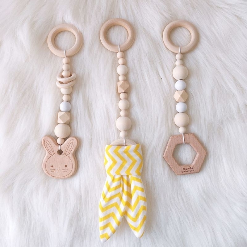 Nordic Cartoon Baby Wooden Rabbit Ear Toy Pendant Gym Fitness Rack Ornament Toddler Infant Room Decorations y250517z