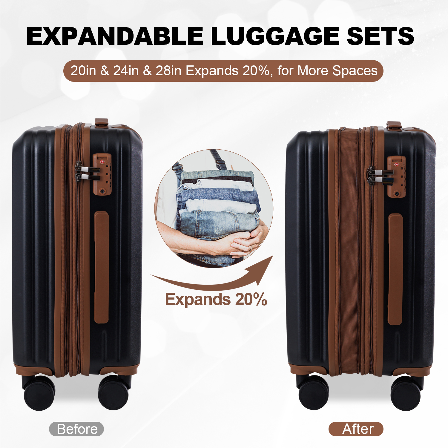 Expandable Carry - On ABS Luggage Sets with TSA Lock for Personal Travel and Business Trips, Set of 5