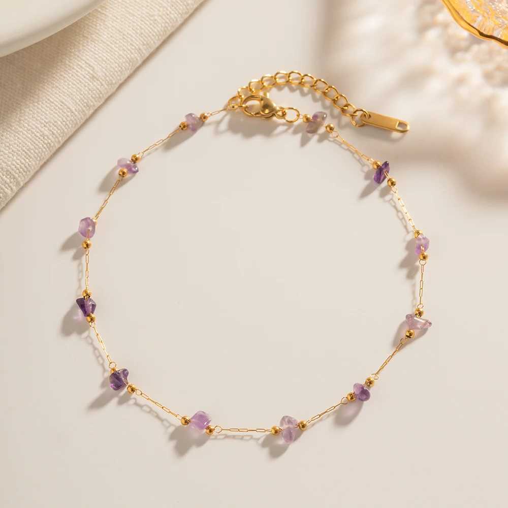 Summer Bohemia Natural Stone Anklet For Women Beach Classic Purple Gravel Stainless Steel Bracelet Jewelry Waterproof Gift W250604