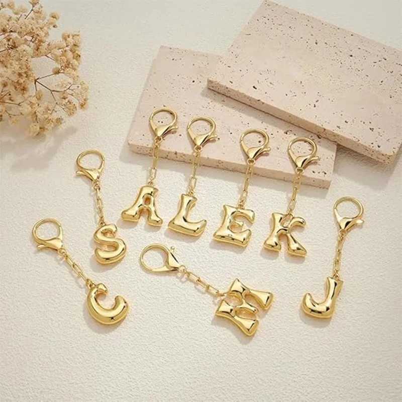26 Letter Keychain Charms Gold Bubble Initial English Alphabet Pendant Fashion Versatile Bag Accessories Trendy Decoration Gift W250604