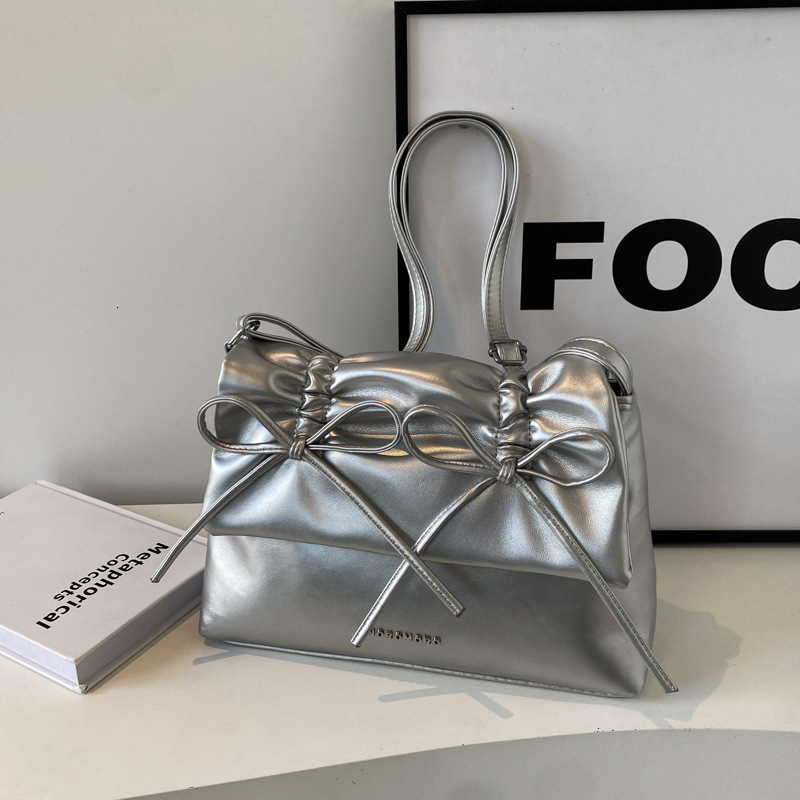 Korean Designer Style Retro Fashion Large Capacity Bag For Women 2025 Shopping Bag Free Shipping New Bowknot Small Square Bag Niche High-end Shoulder 