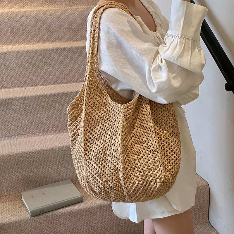designer Korean INS Single Shoulder Woven Bag 2025 New Vacation Casual Beach Bag Crochet Woven Bag Handheld Tote Bag