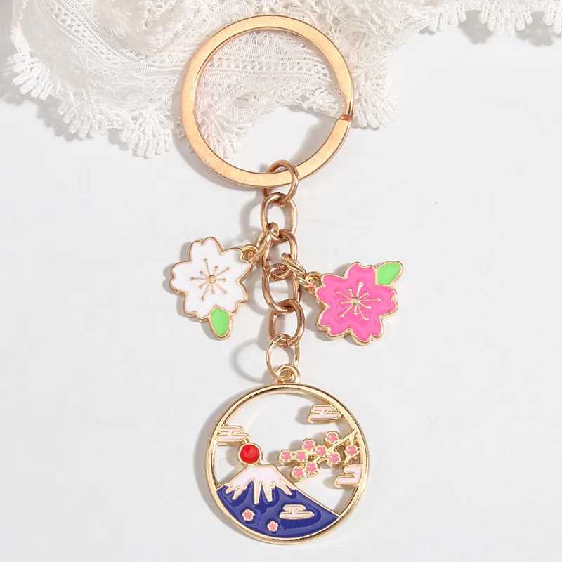 New Arrival Cartoon Keychain Japan Fuji Mountain Sakura Flower Key Ring Enamel Key Chains Souvenir Gifts For Women Men DIY Handmade Jewelry U250604