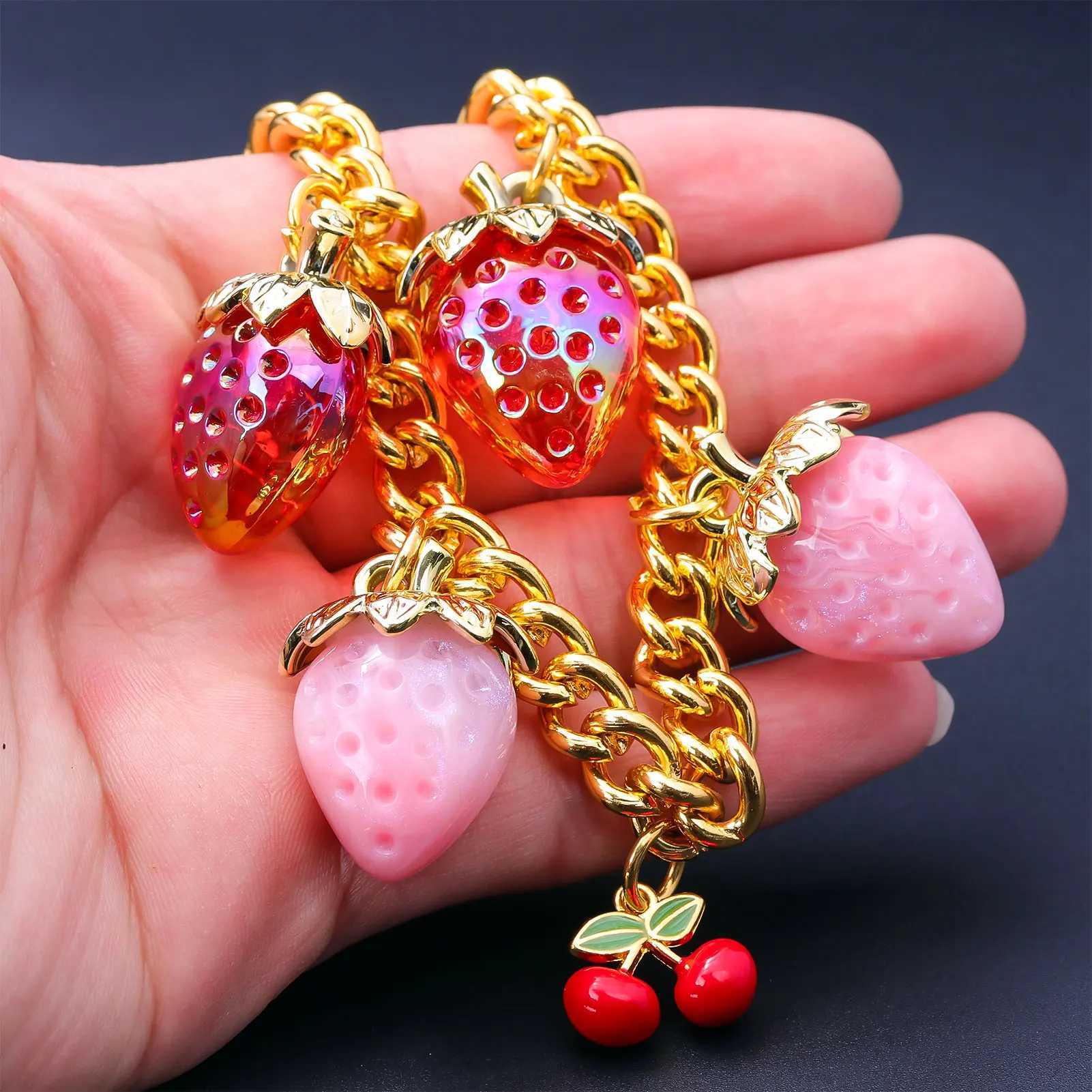Cute Strawberry Cherry Bag Keychain Fashion Fruit Strawberry Cherry Bag Charm Keychain For Women Bag Charm Jewelry Gifts W250604