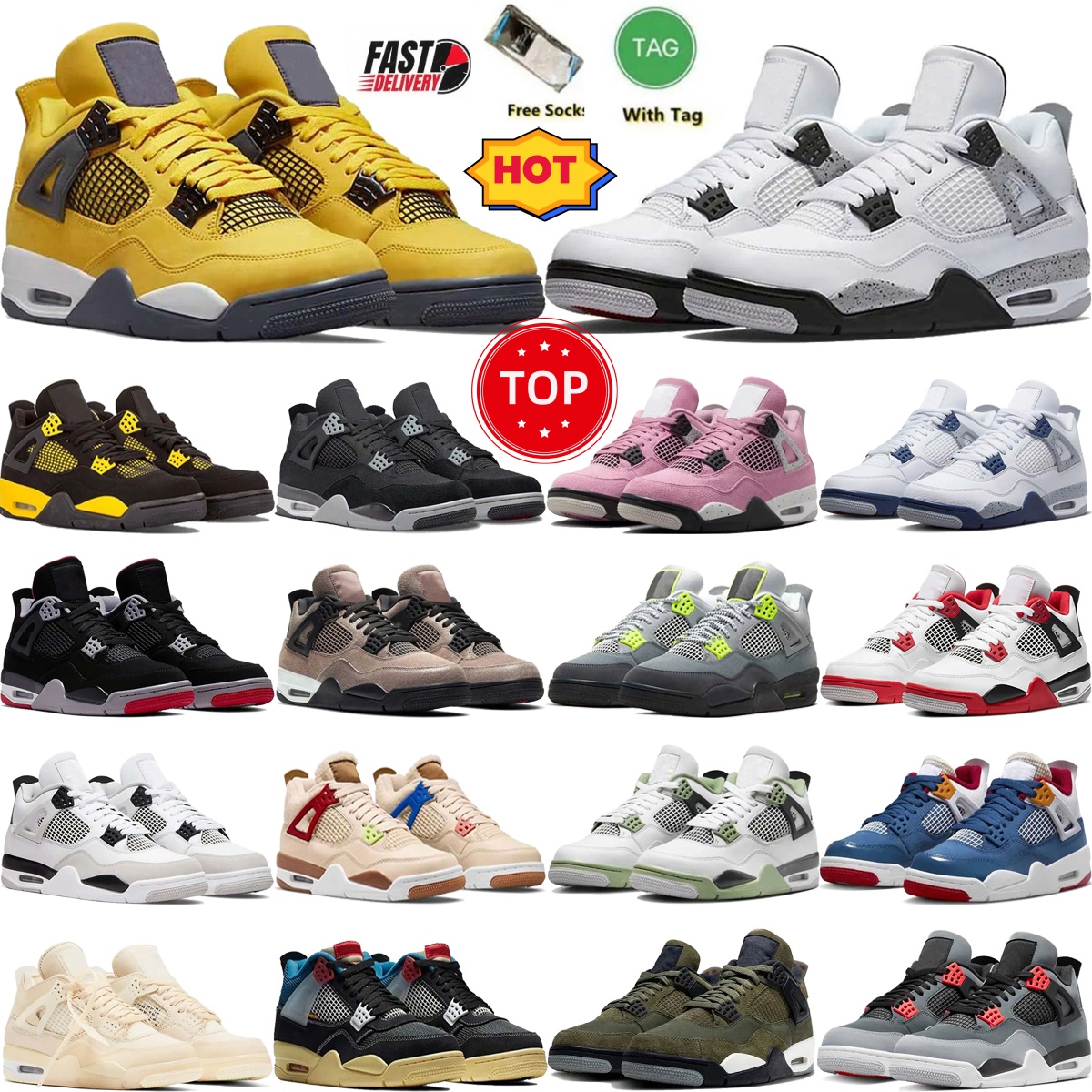4s basketball shoes Designer shoes Men's and women's outdoor sports shoes ogg Trainer Casual running shoes White Cement University Blue Black Red Grey Green sneakers
