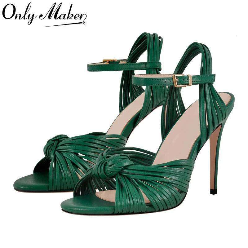 Onlymaker Peep 10cm Thin High Heels Green SandalsShoes Open Toe Big Size Stiletto Party Dress Sandals