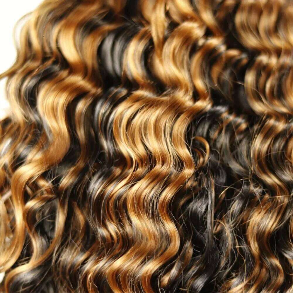 Wave Human Hair Highlight Ombre Honey Blonde 3 4 10A 14A Virgin Double Weft Water Curly Bundles