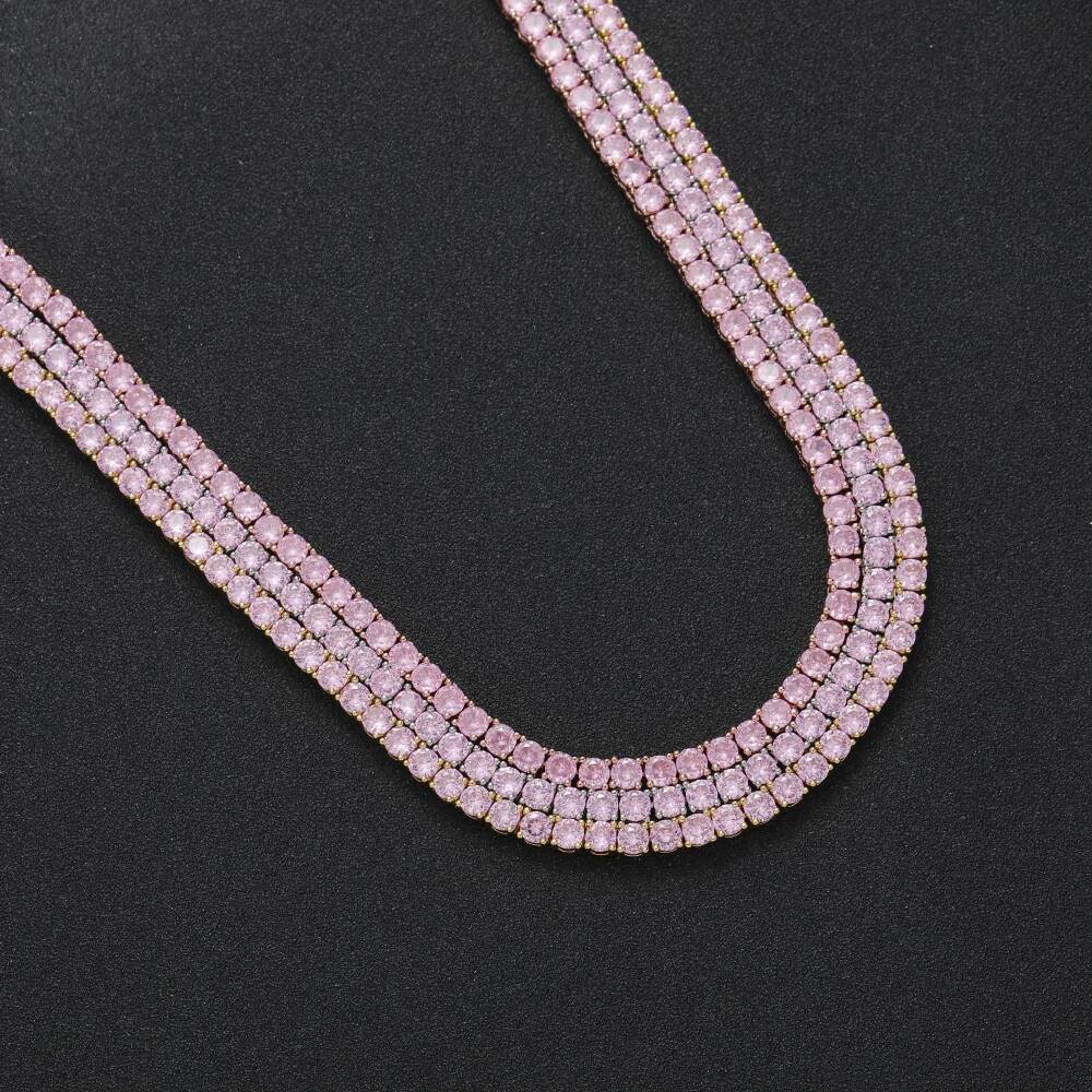 Bling Pink CZ 4mm 16inch 18inch Iced Out AAA Cubic Zirconia brass setting Tennis Chain Necklace BC201