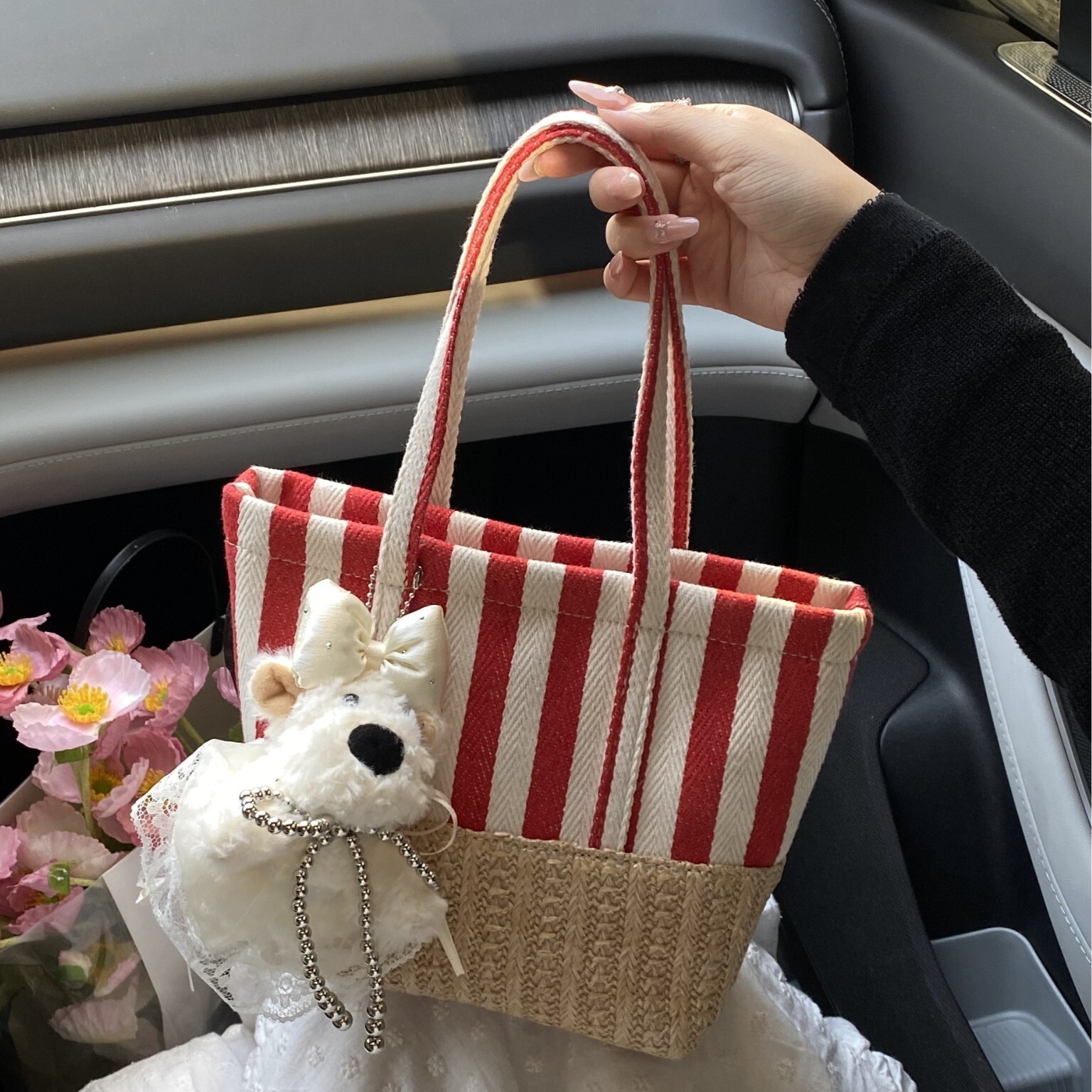 designer Canvas Patchwork Straw Woven Handbag for Women 2025 New Trend Striped Beach Bag Underarm Shoulder Bag Casual Tote Bag