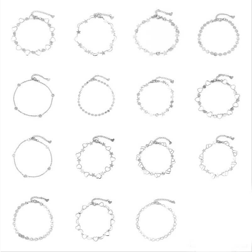 Silver Color Stainless Steel Anklet For Women Metal Chain Anklets Bracelet on the leg Summer Beach Jewelry 2021 Trend 1 Piece W250604