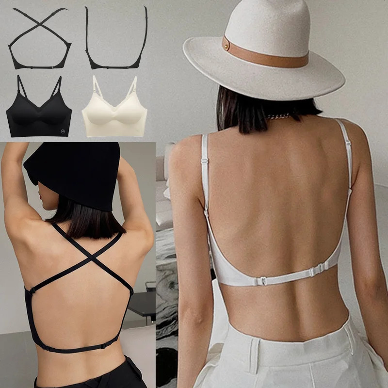 Summer Woman Invisible Push Up Bra Backless Women Bras Low Cut Sexy Plunge Brassiere Open Back Underwear Seamless Lingerie 250604
