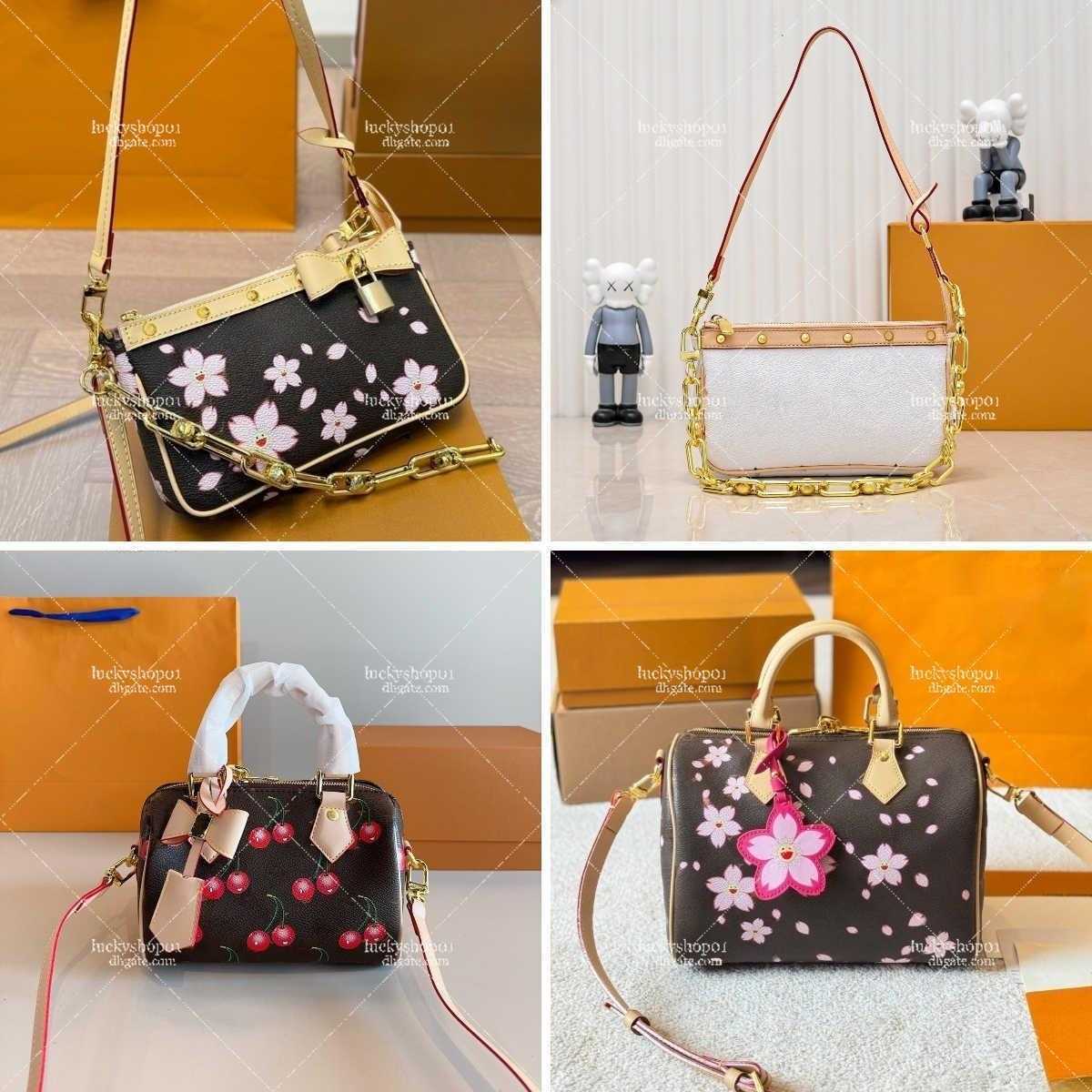luxury shoulder bag Pink flowers cherry sakura takashi murakami bag crossbody desiqner denim bags Cherry blossom fashion letters print shopping handbags