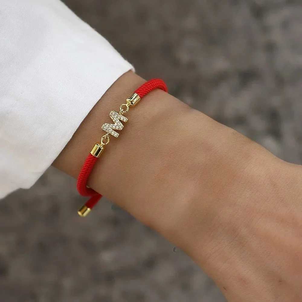 New Arrival New Brand Fashion Initial Letter Charm Bracelet Women Pave Zirconia A-Z Adjustable Rope Bracelet For Women Jewelry Gift V250604