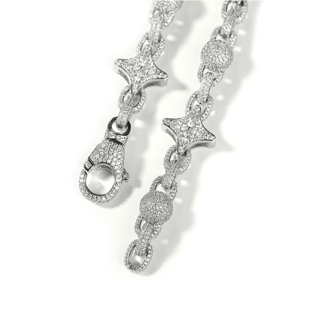 Hip Hop Four-pointed Star Flower Beads Infinite Cuban Chain Necklace 5A Zircons Mens Choker Jewelry