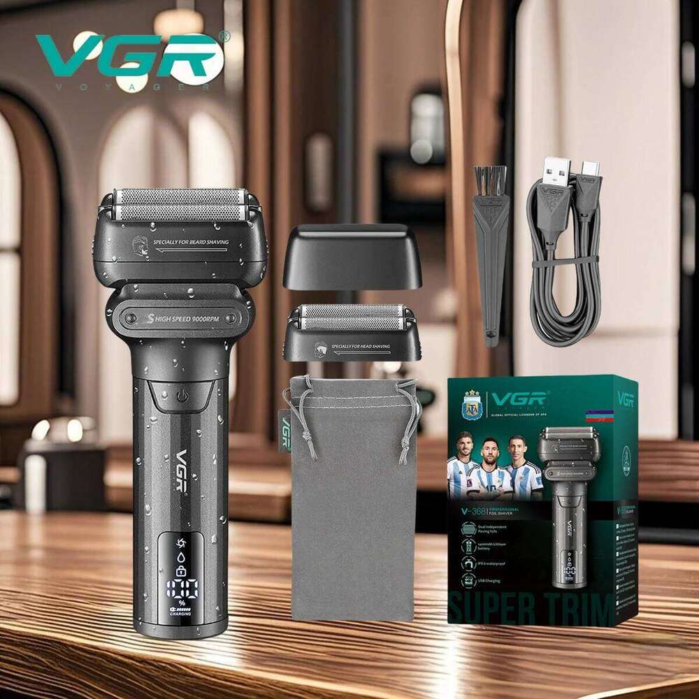 VGR Professional Beard Trimmer Waterproof Razor 9000 RPM Electric Shaving Hine Reciprocating LED Shaver For Men V-368