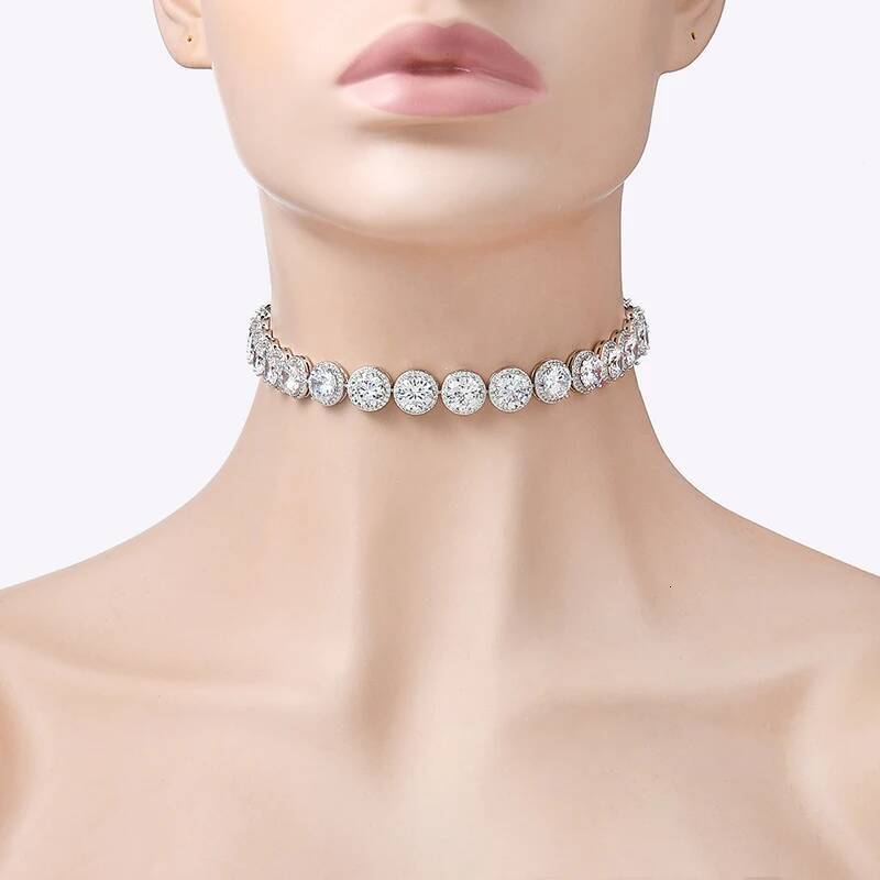WEIMANJINGDIAN Brand New Arrival Stunning Large Halo Round Cut Cubic Zirconia CZ Crystal Tennis Choker Necklace Party Jewelry
