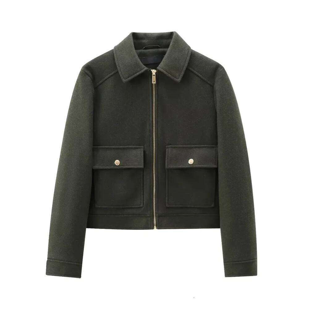 PB&ZA Autumn/Winter New Products Fashion and Leisure Women's Clothing Flip Collar Zipper Pocket Decoration Jacket Coat