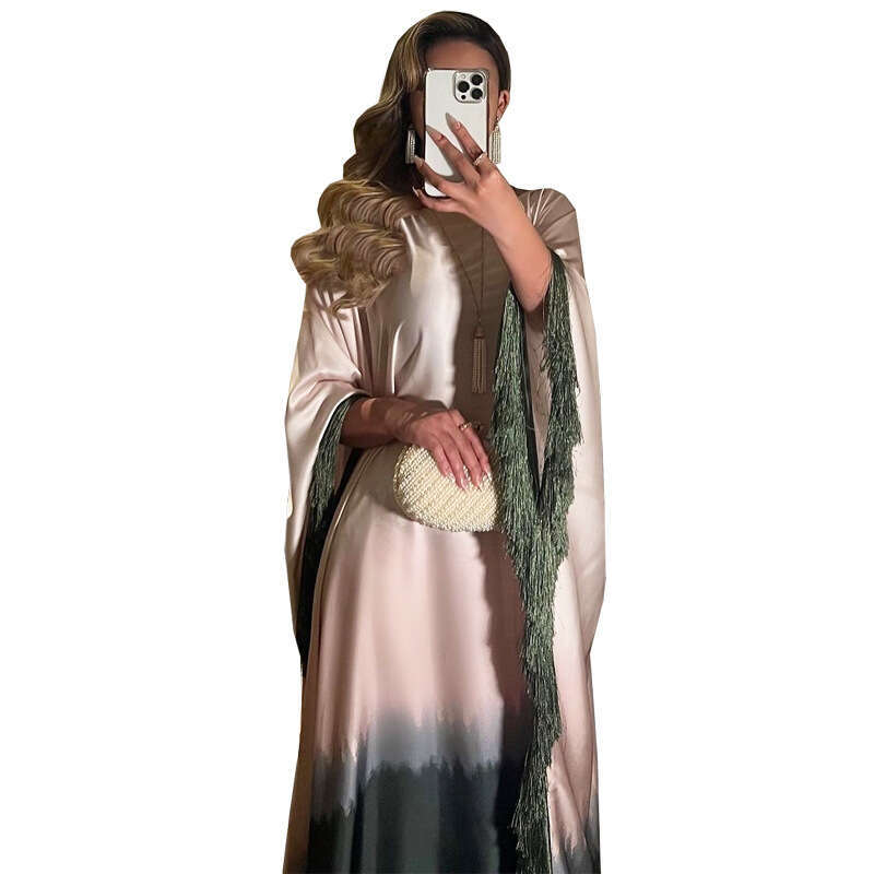Mq135 Muslim Tassel Robe Long Dress New Gradient Print B5
