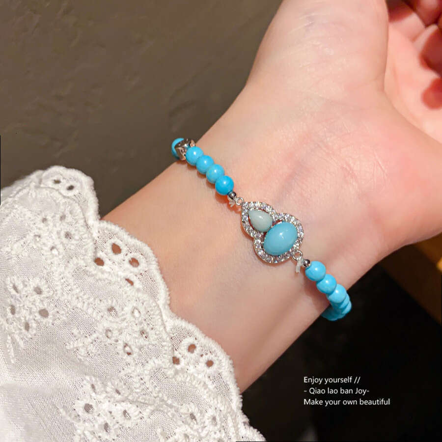 Luxury Jewelry Designer Green Clover Bracelet New Chinese Zircon Synthetic Beaded Gourd Bracelet Fashion Versatile Hand Ring National Style Trendy Jew