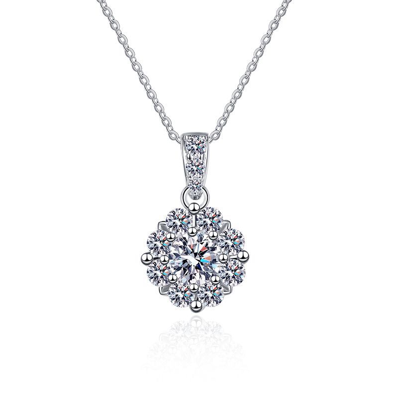 S925 Sterling Silver Moissanite Necklace with 1ct D-Color Moissanite, Full Zircon Stone Sunflower Pendant, Elegant Jewelry for Women