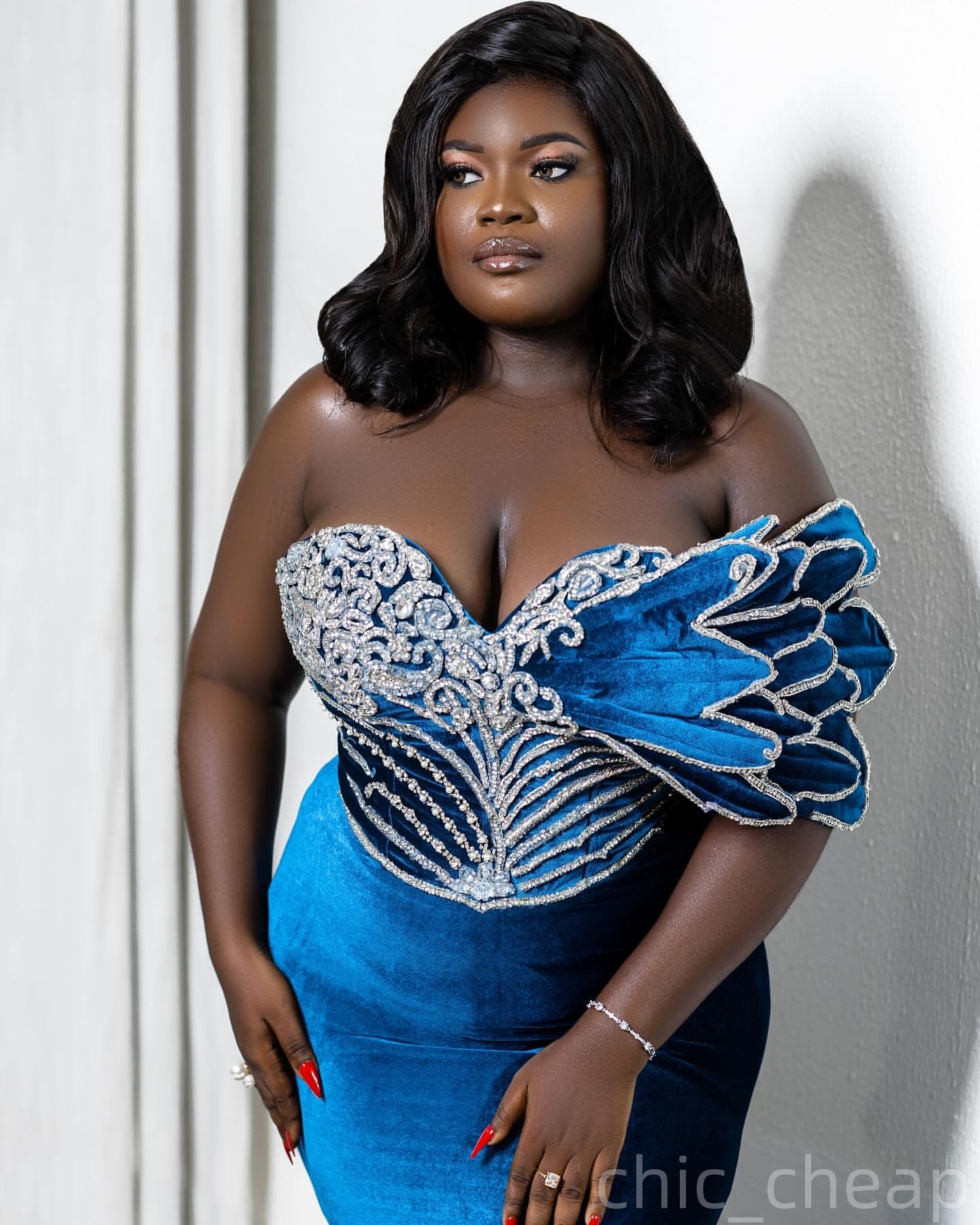 Mermaid Blue Prom Dresses 2025 Lace Crystals Velvet Appliques Evening Formal Party Second Birthday Engagement Gowns Plus Size Dress For Special Occasi