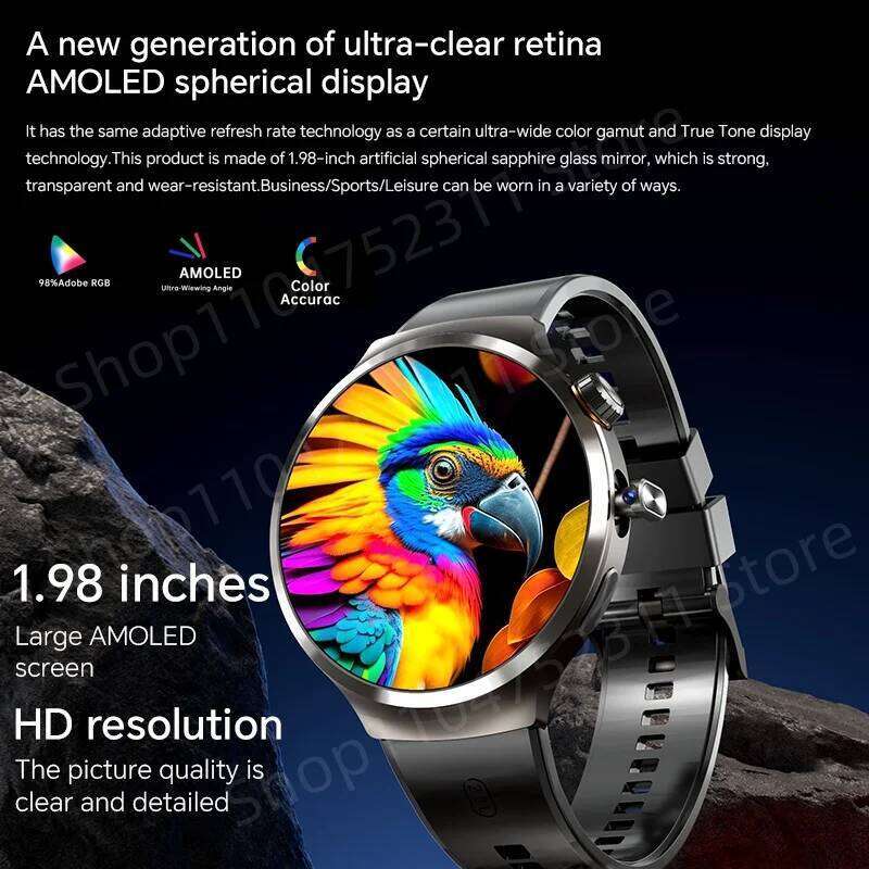 Smartwatch With 1.98 inch Amoled large Screen 210° Rotating Camera GPS Position Health monitoring Android 13.0 Smart Watch Men