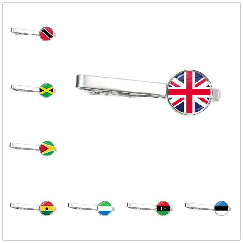 National Flag 16mm Tie Clip Trinidad Sierra Leone Jamaica Guyana Ghana UK Libya Estonia India Glass Jewelry for Male Gentleman W250604