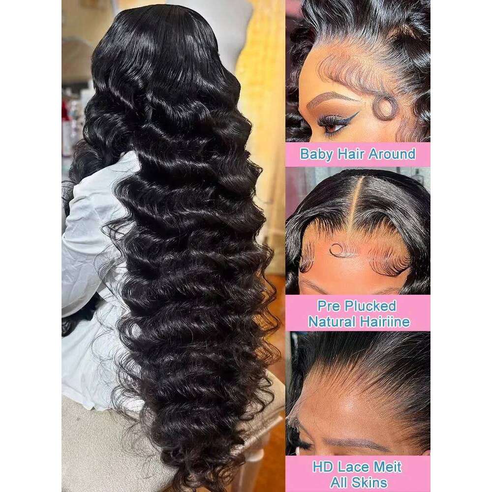 Crown 220 Density Loose 13x4 HD Front 30 Inch Curly Deep Wave Lace Frontal Human Hair Wigs 5x5 Glueless Wig