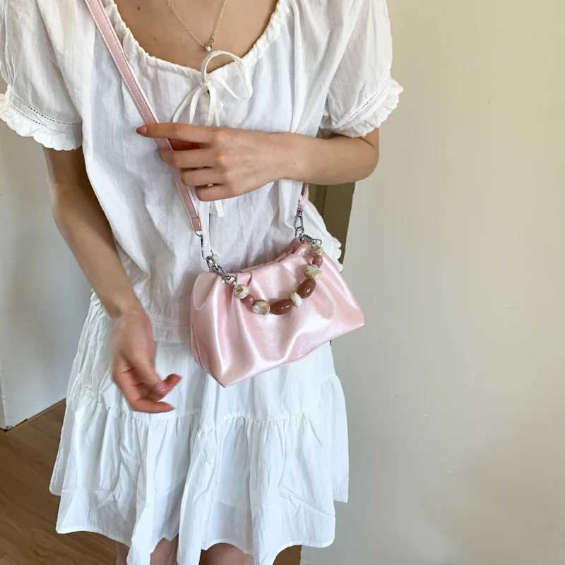 Retro Beading Crossbody Bag For Women 2025 New Solid PU Cloud Bags Summer Commuting Shoulder Purse Fashion Versatile Handbag XJ250604