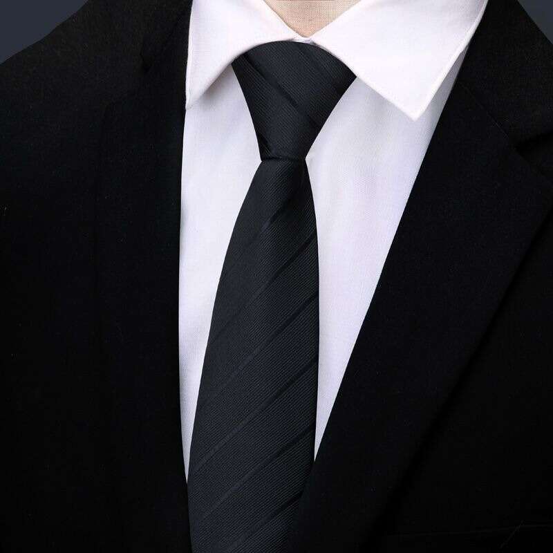 Men's Business Formal Zipper Tie - Blue Striped Thinnest Black Groom Wedding Accessory