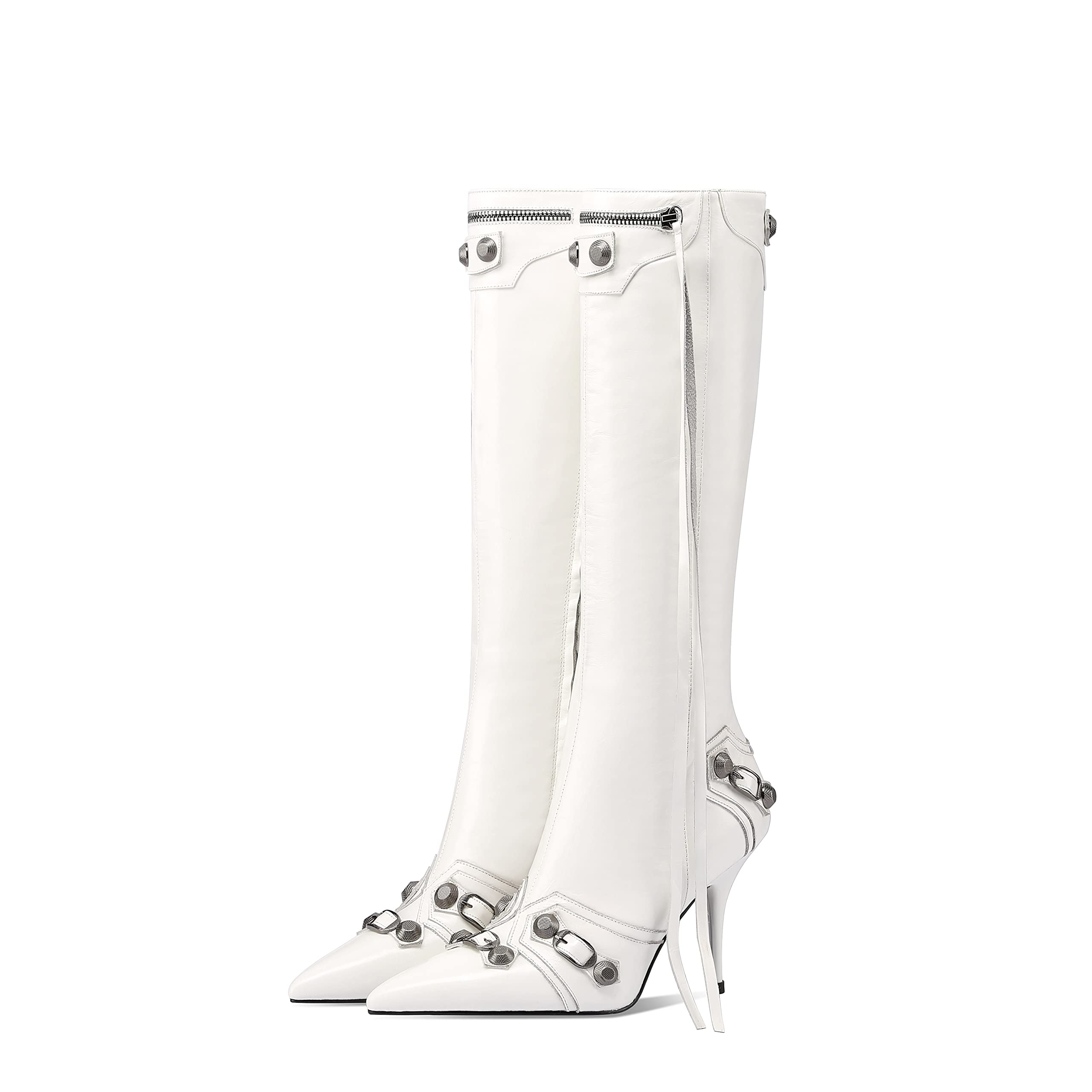 arqa womens stiletto black knee high boots sexy pointed toe boot fashion trendy high heel boots zipper